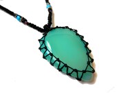 large BLUE ONYX macrame Necklace- Stone of Strength- netted pendant healing crystal playa festival beach