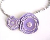 Purple Pansy Necklace. Original Canvas Painting. UV protected. 19 inch pearl necklace. Handmade by Calico City