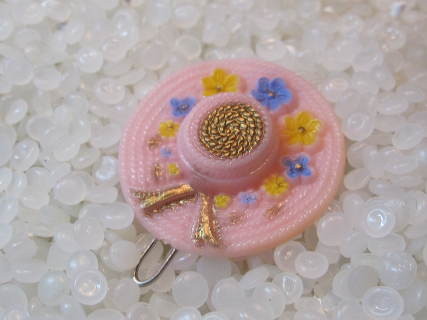 vintage barrette, pink hat ,