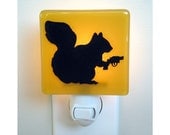 Squirrel Night Light - Hand Painted Glass - Squirrel With a Gun - Amber