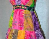 Batik Tiedye Hippie Patchwork  Sexy Halter Dress