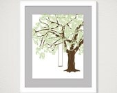 Oak Tree with Swing, 8x10 Print on Recycled Paper, Nursery Print Art