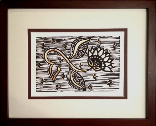 Framed Linocut Relief Print of the word "Love" in Arabic Calligraphy