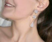 Mothers Day Gift Druzy Earrings Off White Triple Druzy Post Earrings Raw Natural Crystal Long Dangle Earrings Luxury Bridal Fashion - Elaine