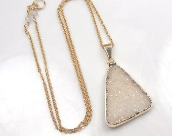 Druzy Necklace Cream Druzy Crystal Choker Necklace Bold Druzy Statement Necklace Beach Wedding - Lavinia