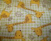 Crib Rail Cover with Ribbon Ties and Crib Sheet - Yellow and brown giraffes with green print