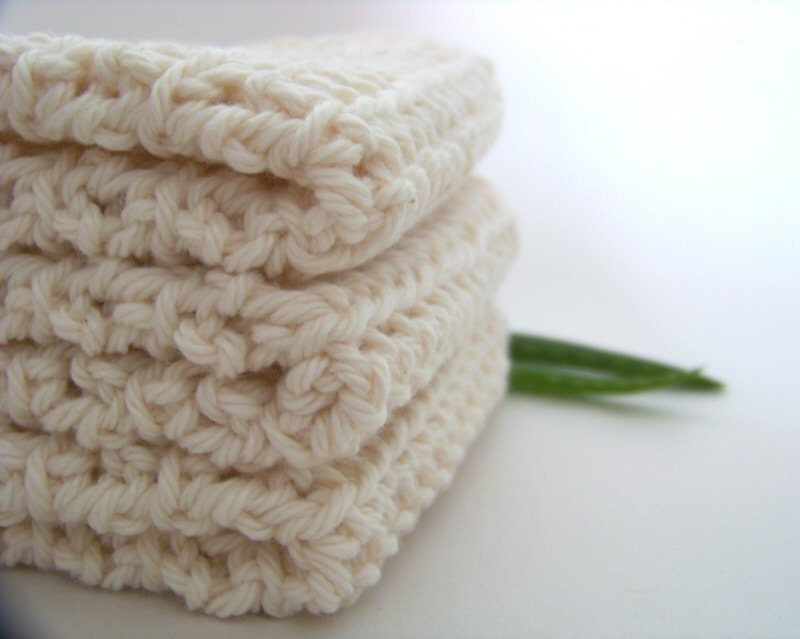 Unbleached, Organic Cotton Wash Cloths, Dish Cloths - marshmallow ivory cream