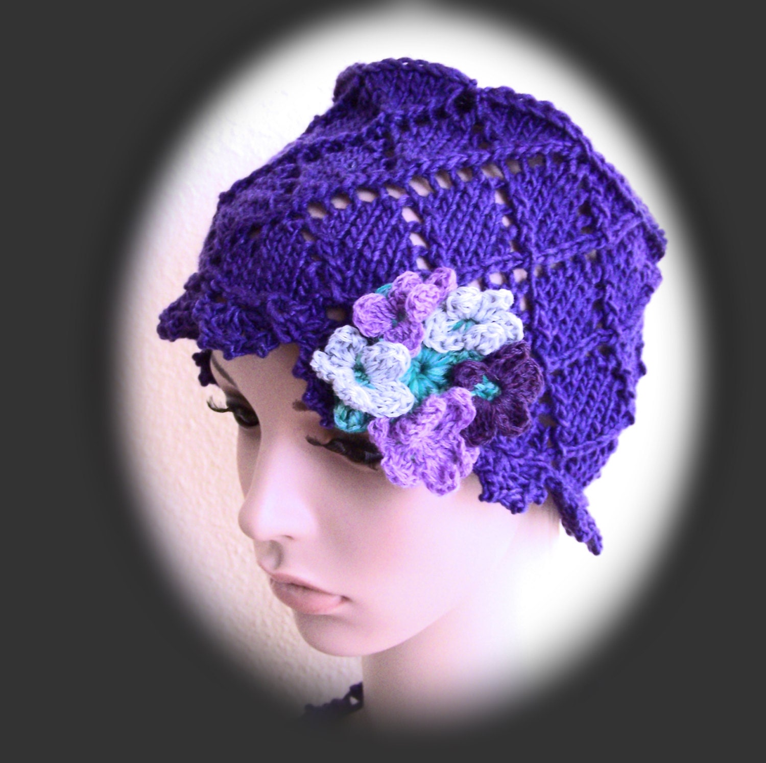 knitted flapper hat violet