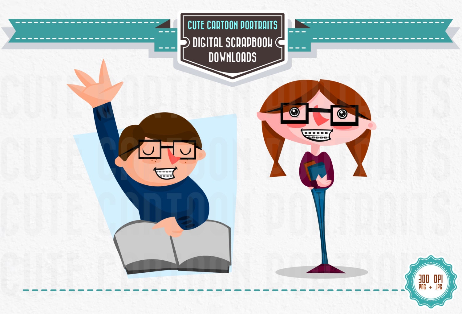 Instant Download - Nerd School Boy and Girl Set- Cute Digital Clip Art Collage Sheet