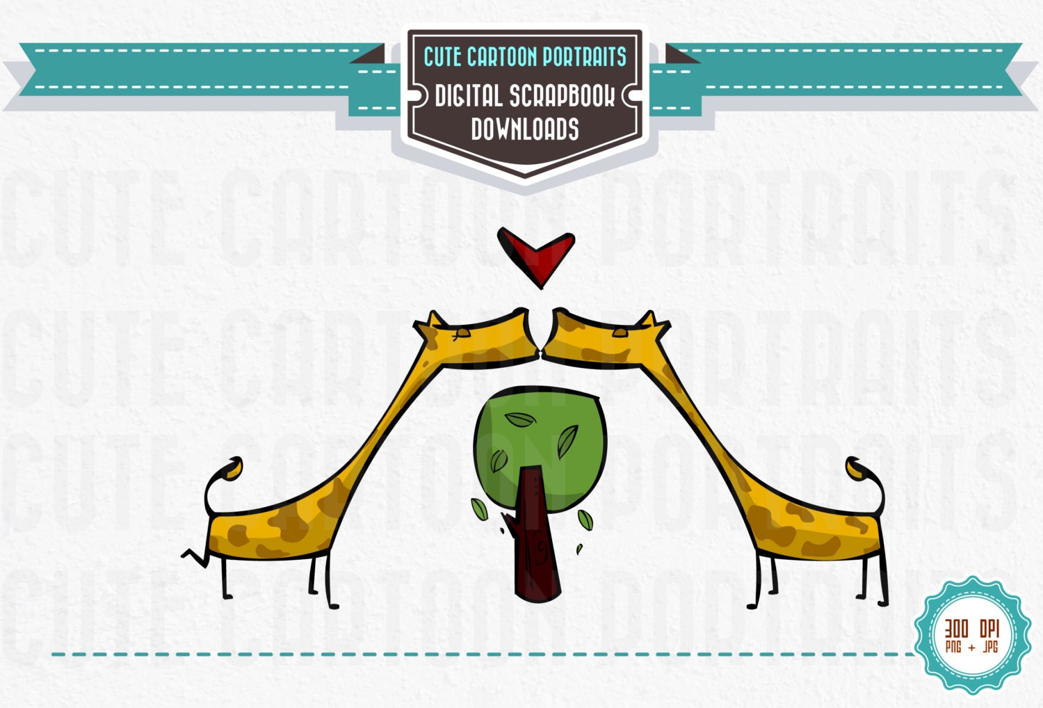 Instant Download - Kissing Giraffes - Cute Digital Clip Art Collage Sheet