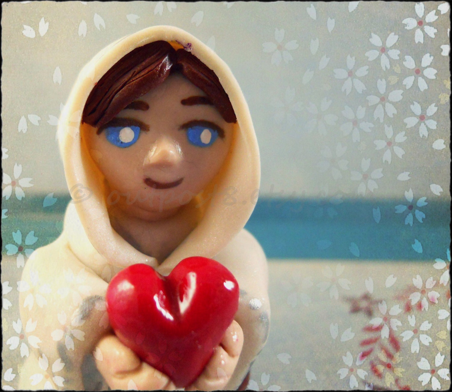 Love Mage. Valentine fantasy figurine. Polymer clay.  Personalized. Sculpture, geekery, white mage, heart. Free US shipping.