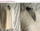 Sale 60s Dress // Wedding Dress // Vintage 1960s Ivory Lace Wedding Mini Dress Size  M