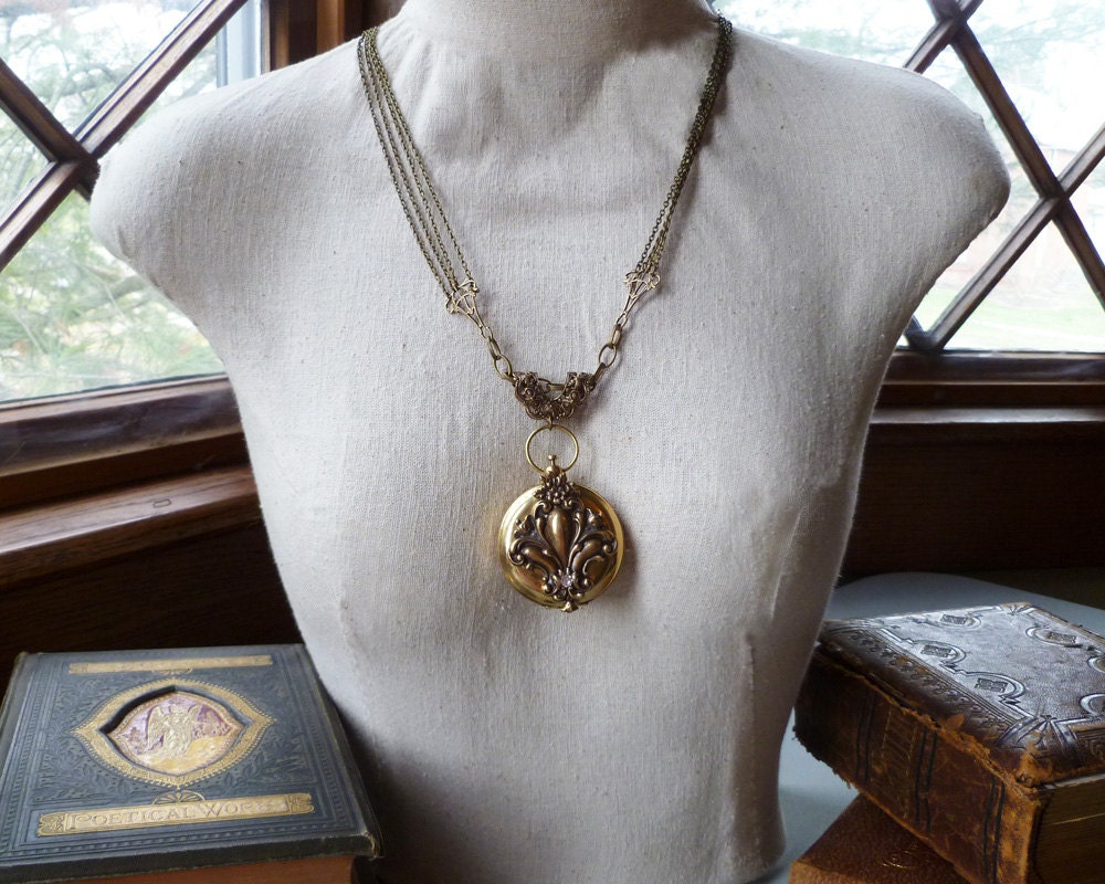 Brass Compass Necklace Fleur de Lis