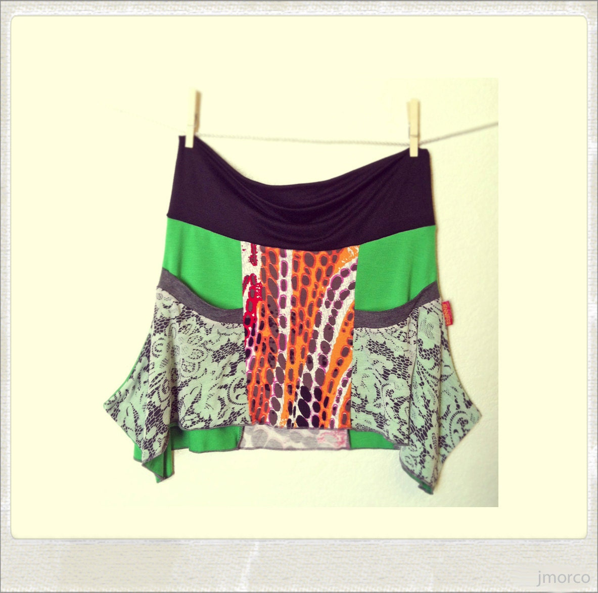 Funky Lace Patch Boho Knit Skirt