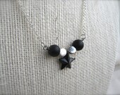 Black Star Necklace. Silver and Black. Silver Necklace. Star Charm Necklace. Black and White. Black Beaded Necklace. Star Jewelry.