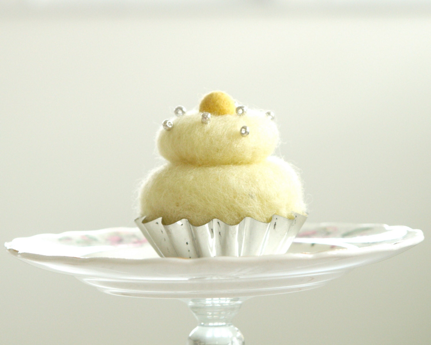Lemon Yellow Cupcake, Needle Felted Easter Decoration, Felt Food, Nursery Decor, Kitchen, Nursery, pale pastel, Spring, Cake Ornament