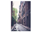 Fine Art Boston Photography. Beacon Hill Alley. Boston. Brick Brownstones. Shutters. American Flags. Home Decor.