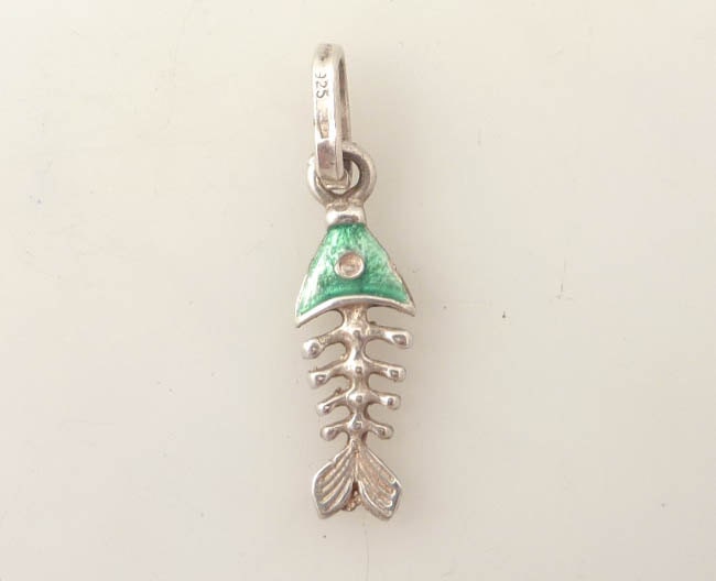 Vintage Italian Sterling Enameled Fish Skeleton Charm