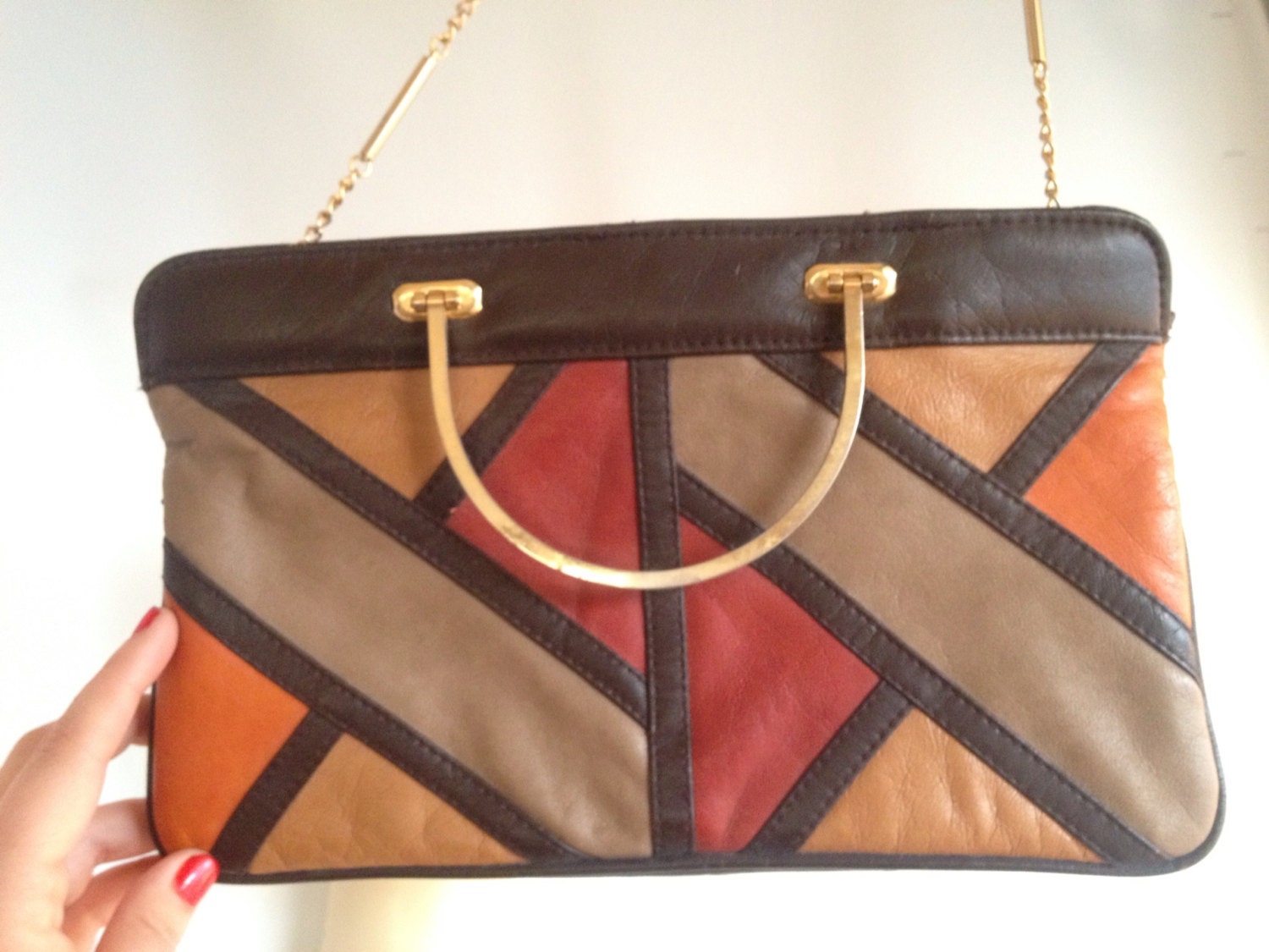 Stylecraft vintage chain handbag earth tones geometric pattern purse