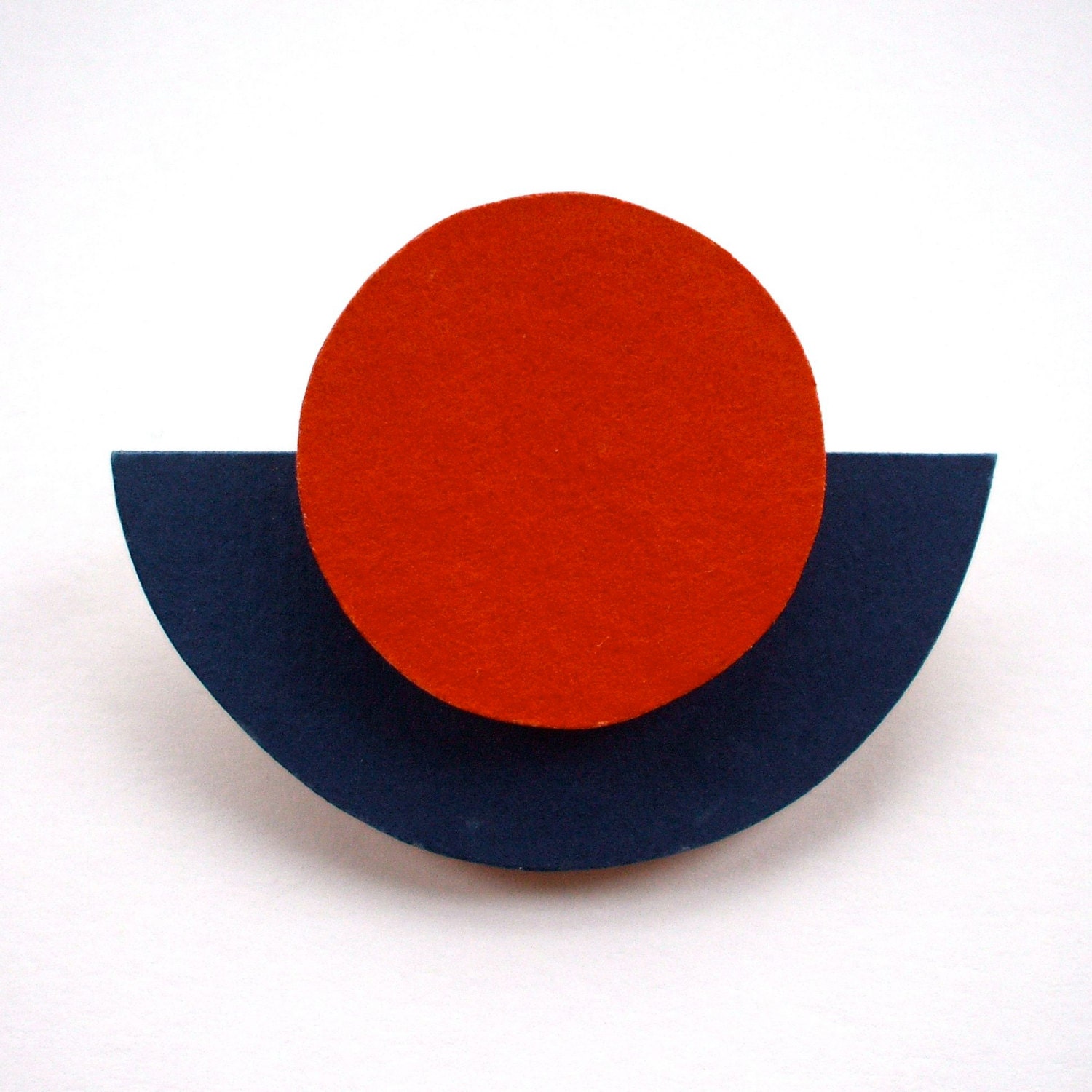 Wooden Aztec Brooch - 'Orb' - Tribal Brooch - Colour Block  - Circle Brooch - Orange and Navy Blue - Geometric Brooch