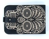 Leather card case/ Oyster card holder - Black and White Sugar Skull