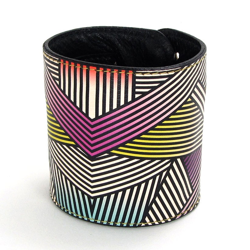Leather cuff / wallet wristband - Bold Geometric