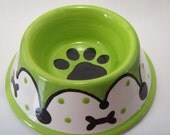 Feed Your Dog in Style Dog Bowl - Green Jester SMALL- Ready to Ship