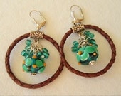 Boho Earrings, Southwest Jewelry, Leather, Bohemian, Turquoise