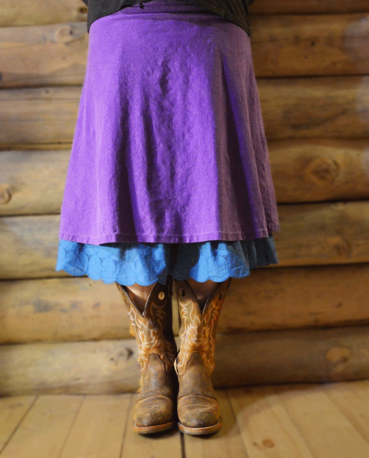 Blue Eyelet A-line Half Slip Extender Ruffle Summer Petticoat Made to Order Under Skirt Boho Chic Choose White or Black Slip Colored Cotton