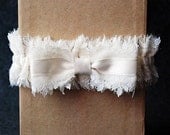 Wedding Garter - Light Ivory Chiffon and Lace Bridal Garter with Bow - Emmi
