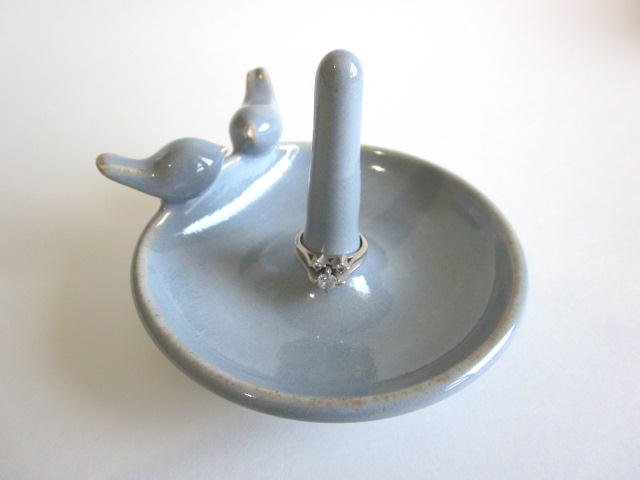 Lovebirds ring holder, ring bowl  -  wedding ring dish, handmade pottery "Made to Order"