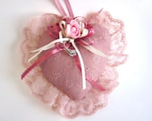 Sale ..Ring bearer pillow -  wedding ceramoney pillow - Heart ring  pillow in mauve, pink and off white