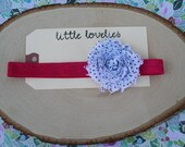 Shabby chiffon headband - white with black polka dots - hot pink elastic