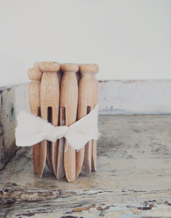 Vintage Wooden Clothes Pin Bundle of 10