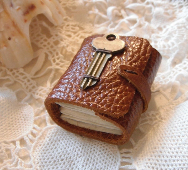 Miniature leather key journal - mini brown leather diary
