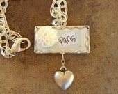 Paris Necklace with white Resin flower and vintage silver heart on a double silver chain