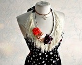 Black Halter Top Bohemian Clothes Women's Fringed Shirt Polka Dots Gypsy Clothing Upcycled Top Eco Fashion Small Medium 'ZAMORO'