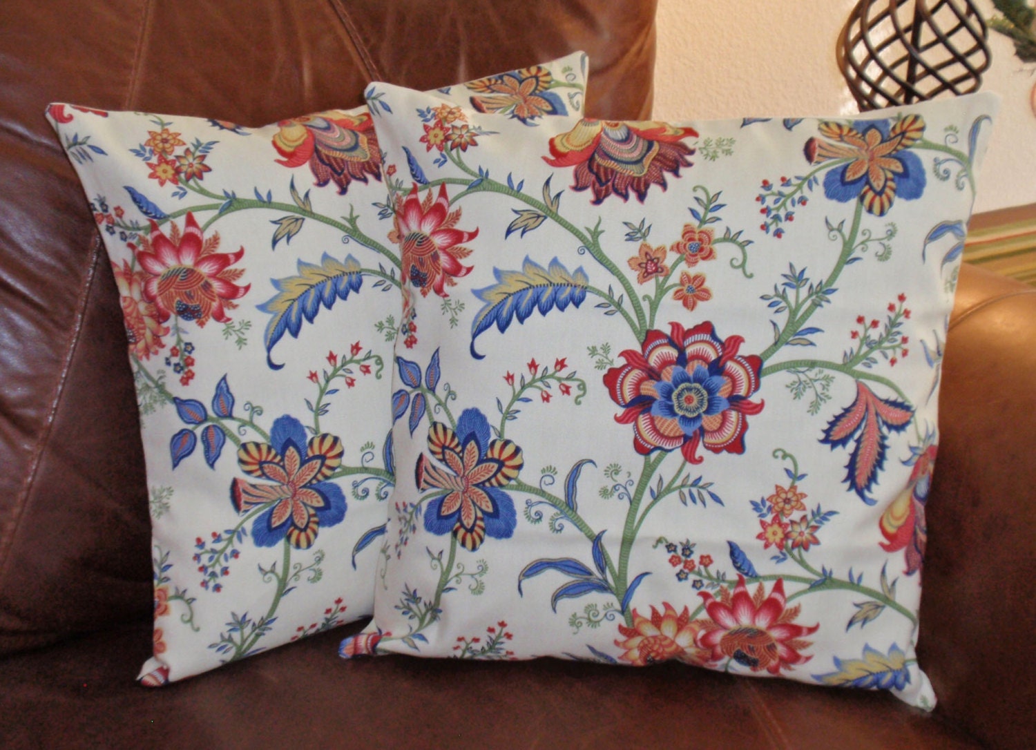 Throw Pillow Covers - 16x16" Set of 2 sewn with Home Season's HMS Island Gem by Waverly - Ornate Floral Pillow Covers in Multicolor