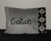 Grey and Black Boys Pillow - Personalized Minky Pillow - YOUR NAME - Includes Pillow and Pillowcase (12x16)