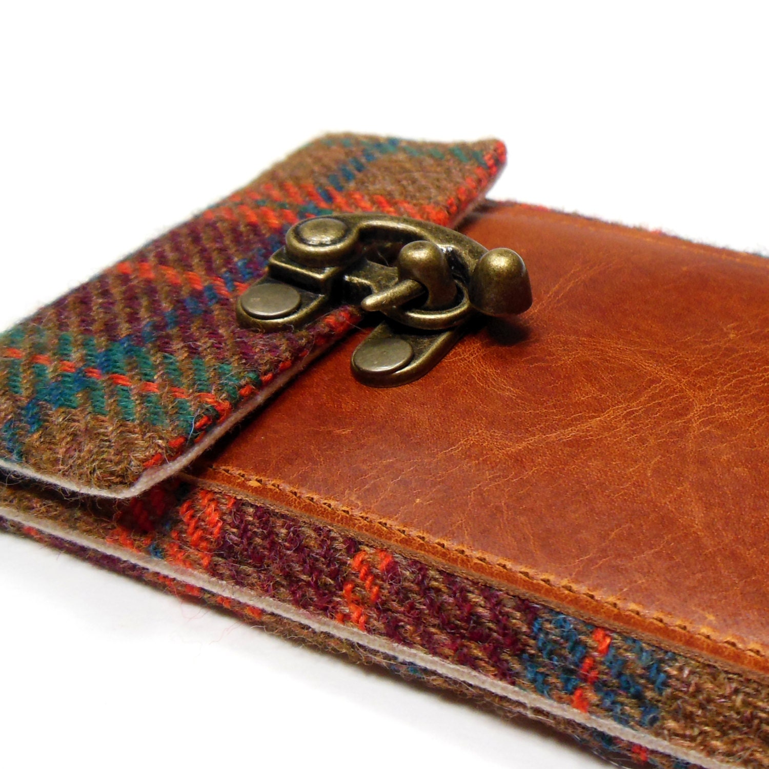 iPhone 5 wallet - brown, orange and blue plaid