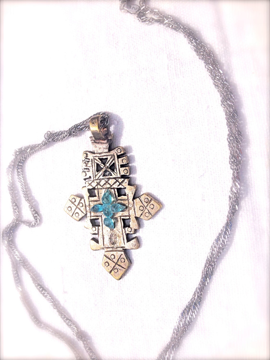 Etheopian cross with apatite on a sterling silver chain
