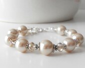 Bridesmaid Jewelry Champagne Pearl and Crystal Bracelets in Silver, Handmade Beaded Wedding Jewelry Light Beige Bridesmaid Bracelet