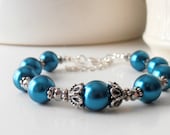 Bridesmaid Jewelry Beaded Bracelet Teal Pearl Wedding Jewelry Sets Peacock Teal Jewelry Bridesmaid Bracelets Teal Wedding Sets Guinevere