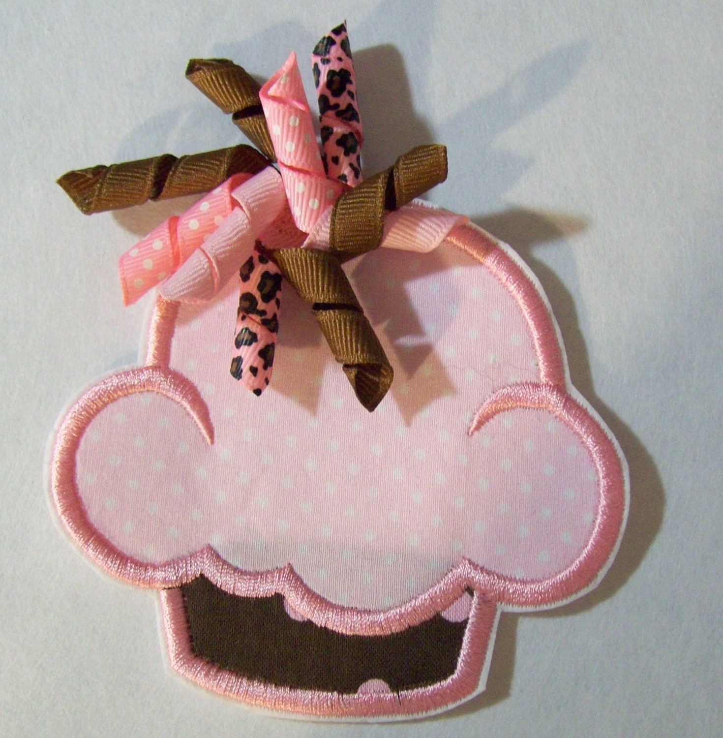 Iron On Applique -  Pink and Brown Korker Cupcake