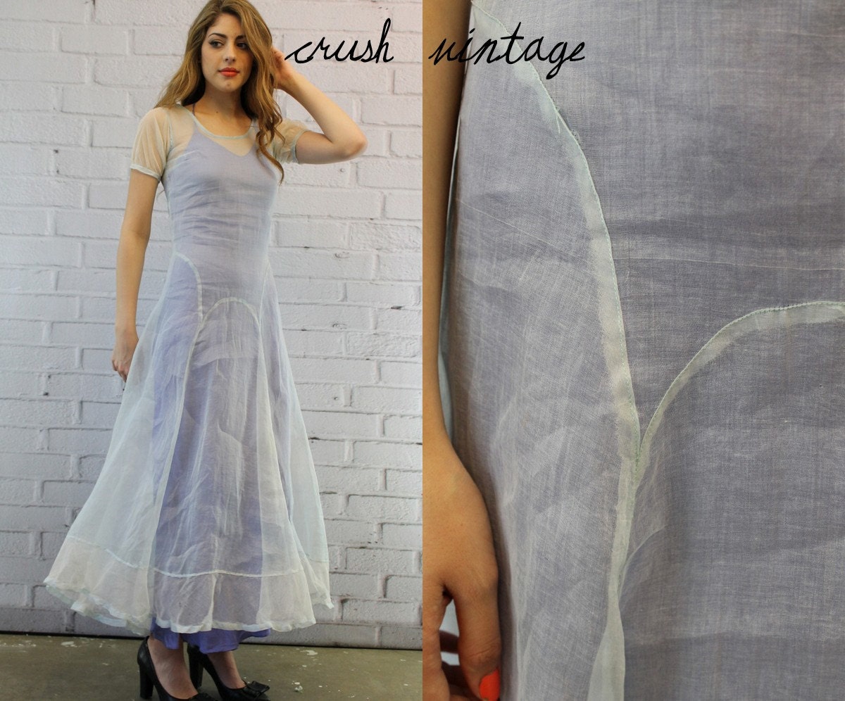 20's Flapper Sheer Dress XS / 1920s Blue Sheer Vintage Frock / The Ice Blue Dress
