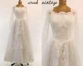 50s Lace Wedding Gown S / 1950s Lace and Tulle Dress / The Come Away with Me Dress