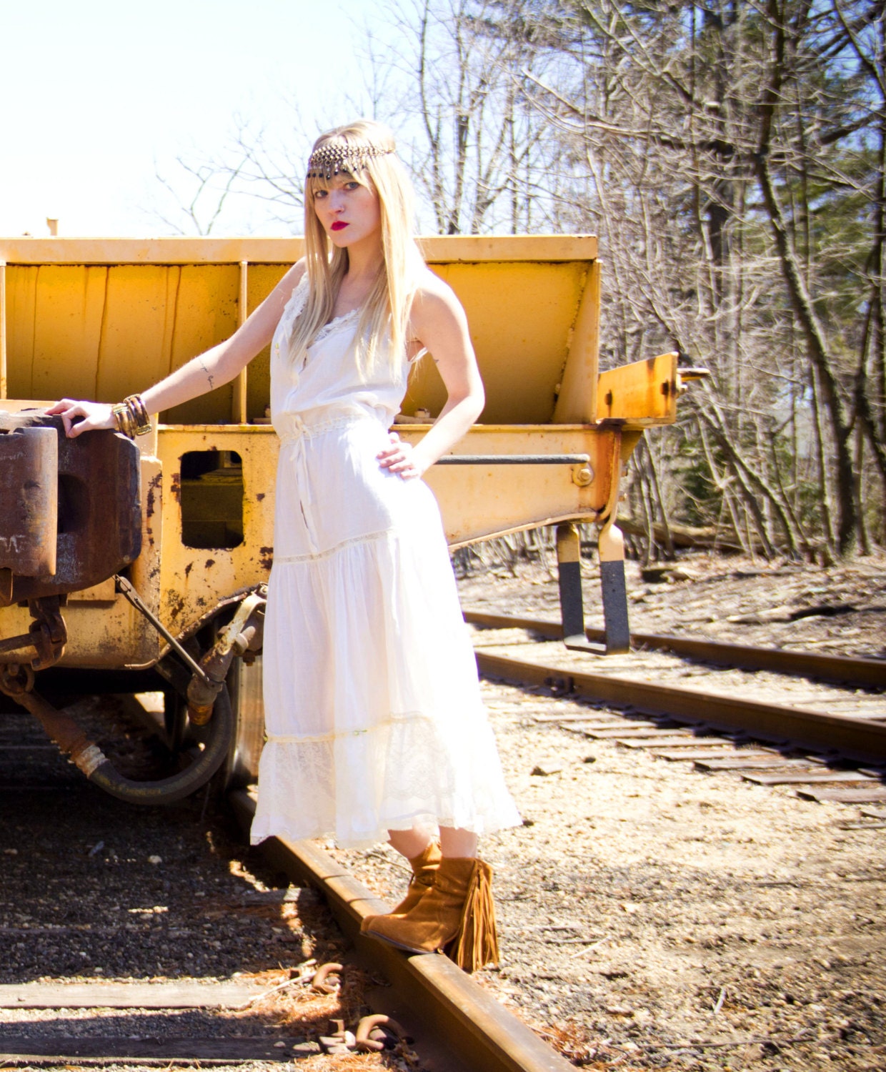 Vintage 80s White PRAIRIE Dress Lace Cotton Boho Slip Dress