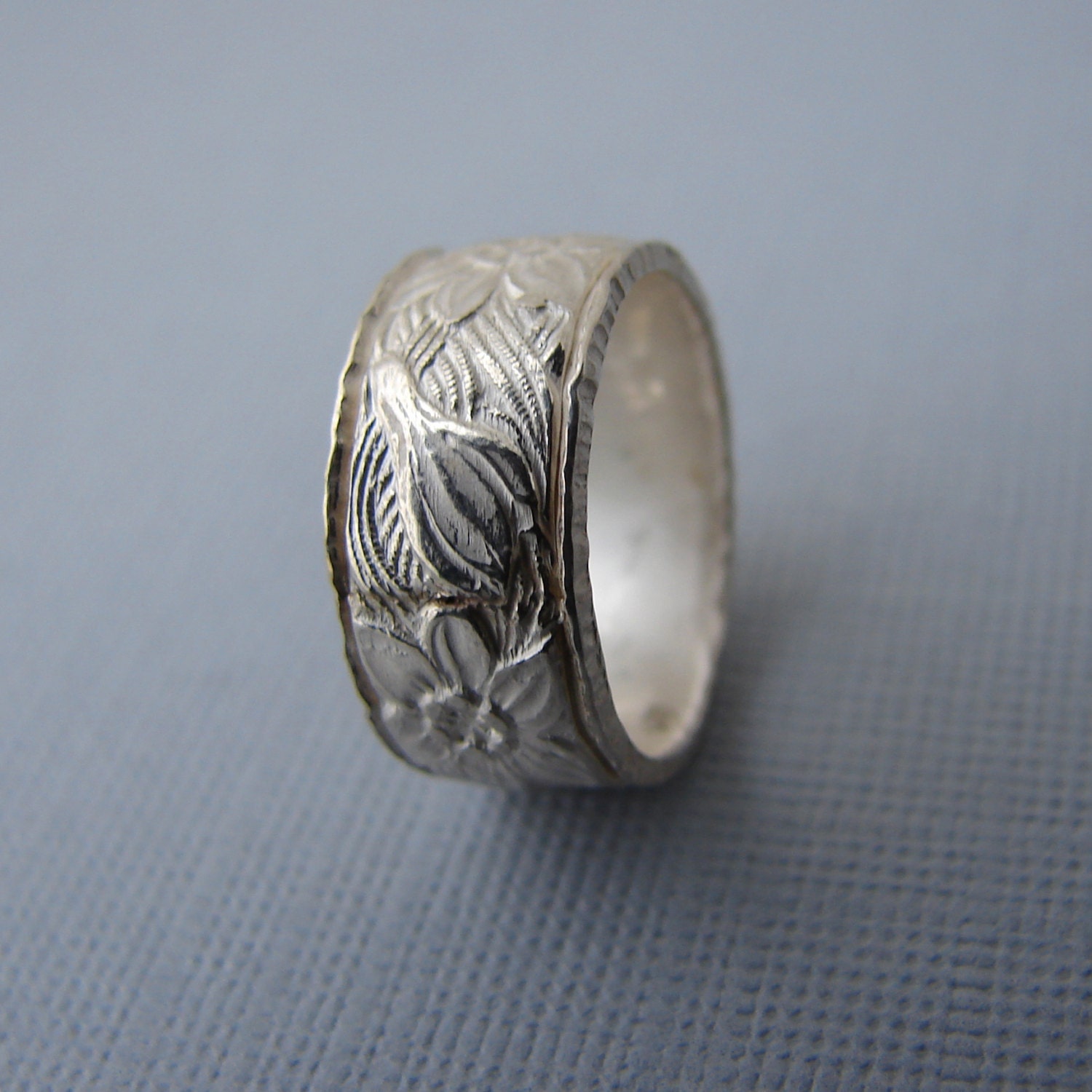 Sterling Silver  Floral Garland Patterned Rings  Oxidized and Shiny Silver