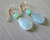 Chalcedony Druzy and Chrysoprase Earrings