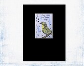 Singing Bird painting art card 8x10 professional mat ACEO bird whimsical home decor
